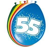 Gekleurde Leeftijdsballon: 55 Jaar 8 st.